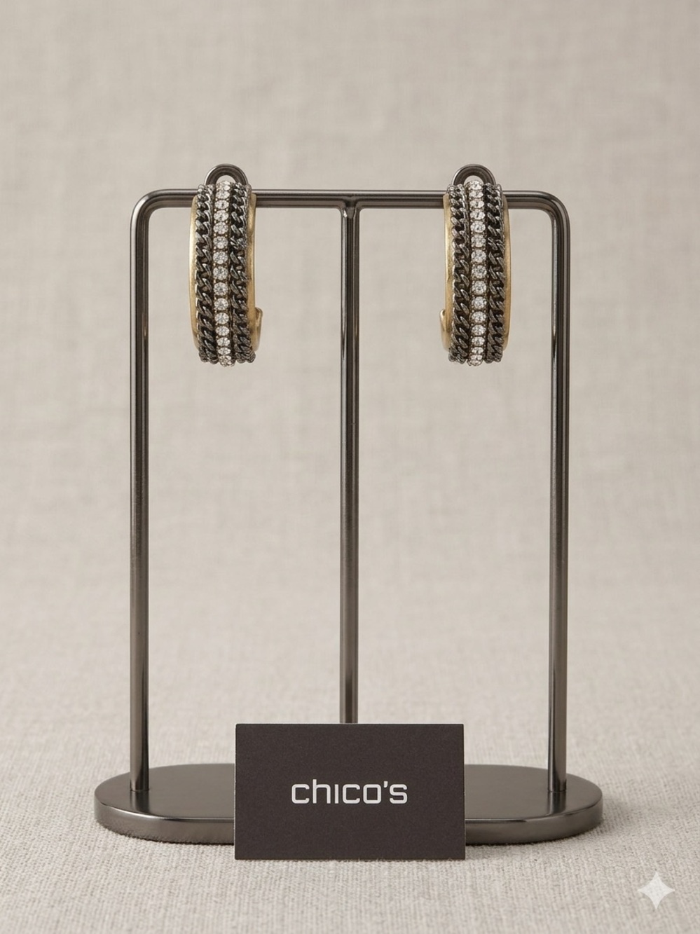 Chico's Two-Tone Gold and Silver Hoop Earrings with Crystal Rows